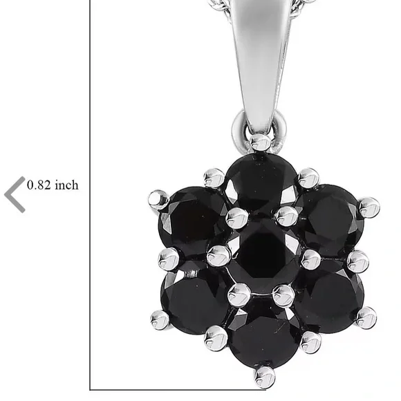 🖤 Black Spinel Flower Pendant Necklace NWT • Stainless Steel 20” • Minimalist - Picture 6 of 6